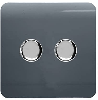 Trendi Artistic Modern Glossy Tactile 2 Gang 2 Way 120w LED Dimmer switch Warm Grey