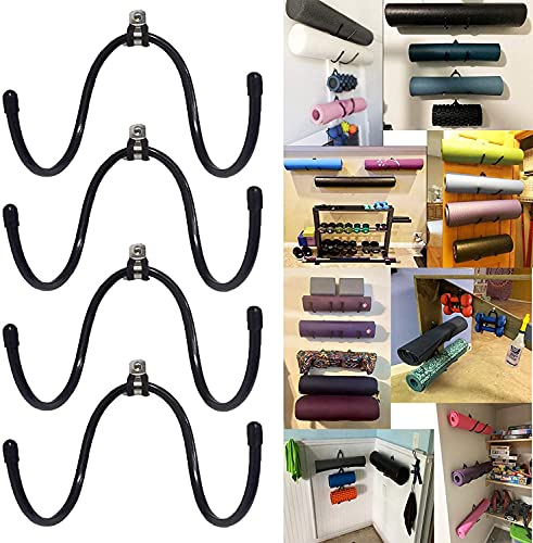 AUXPhome Yoga Mat Foam Rollers Wall Rack Wall Storage Mount Wall Holder Storage Shelf for Foam Rollers and Yoga Mat/Sports Sweat Towel, Up to 20Lbs - No Mat - Upgrade - 4/PK