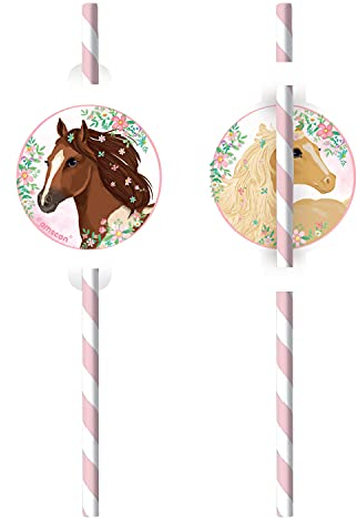 Amscan 9909880 - Trinkhalme Pferd, 8 Stück, Strohhalme aus Papier, Tisch-Dekoration, Getränke, Kinder-Geburtstag, Karneval, Motto-Party