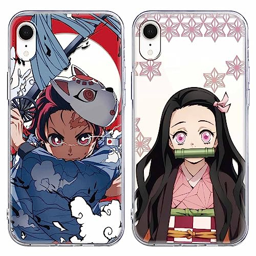Eouine [2 Stück Hülle für Apple iPhone XR 6,1,Weich Transparent TPU Silikon Schutzhülle mit Anime Jungs Tanjirou Nezuko, STOfest Handyhülle Kompatibel mit iPhone XR