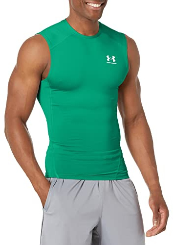 Under Armour Men's Standard HeatGear Compression Sleeveless T-Shirt, (305) Team Kelly Green / / White, X-Large