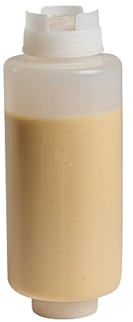 Restaurantware First In First Out 32 Ounce Condiment Squeeze Bottle 6 Refillable Lid FIFO Squeeze Bottle - Precision Dispensing Tip Flexible Clear Plastic Squeeze Bottle For Sauces