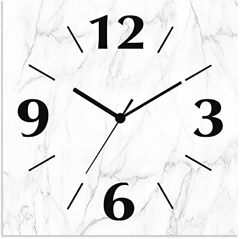 ARTLAND Wanddeko Wanduhr ohne Tickgeräusche Alu Quarzuhr 30x30 cm Quadratisch Lautlos analoge Quarzuhr, 4 Ziffern 30x30 cm Weiße Marmor Stein Optik U1RF