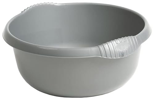 JMS we create smile Plastic Round Bowls Kitchen Sink, Basin Mixing, Washing Up Bowl Tidy Organizer (28cm Round Bowl, Silver/Grey)