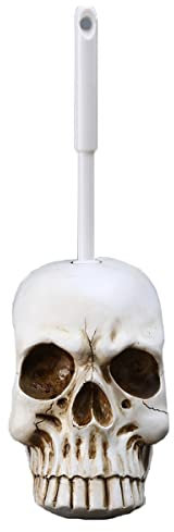 Design Tête de Mort Gothique Porte-Brosse WC pour Cuvette de Toilette, Salle de Bain, en Résine, Dimensions (L x l x H) : 15 x 11 x 17 cm, Poids :1kg