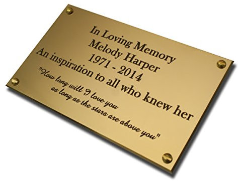 6 x 4 Rectangular solid brass engraved nameplate. Personalised engraved memorial plaque