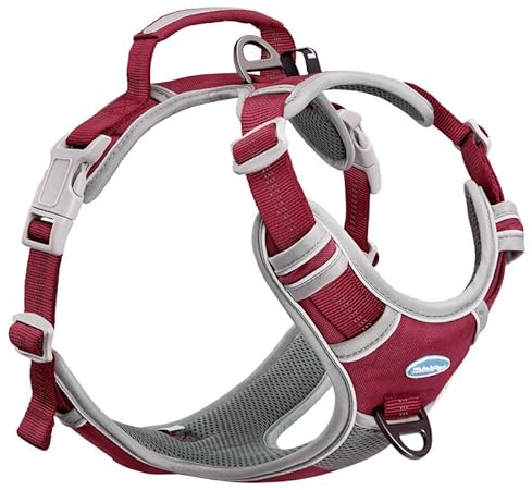 ThinkPet Anti Zug Hundegeschirr mit Griff - Verstellbar, Reflektierend, Atmungsaktiv, Gepolstert (M, Rot)
