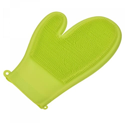 sourcing map Guantes de limpieza de silicona para lavar platos con estropajo, cepillo de doble cara para lavar la cocina y el baño, color verde claro