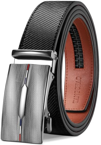 TANGCHAO Gürtel Herren,Schwarz Ledergürtel Ratsche Automatikschließe für Herren Business Anzug Jeans, 35mm Gürtel,Größe Einstellbar 23-TQWHEI-135
