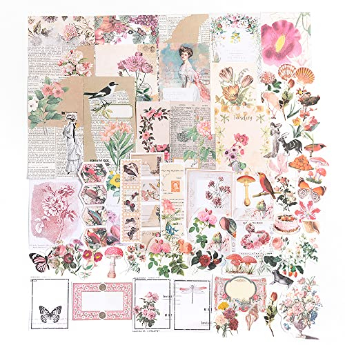 Alideco 200pcs Vintage Scrapbook Stickers & Washi Paper Retro Flower Butterfly Stickers for Scrapbooking Journaling Bullet Planner Supplies