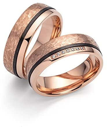 Trauringe, Titan Carbonringe mit Zirkonia, Partnerringe, Eheringe, Hochzeitsring mit kostenloser Gravur und Etui | 3910 (mit Gravur)
