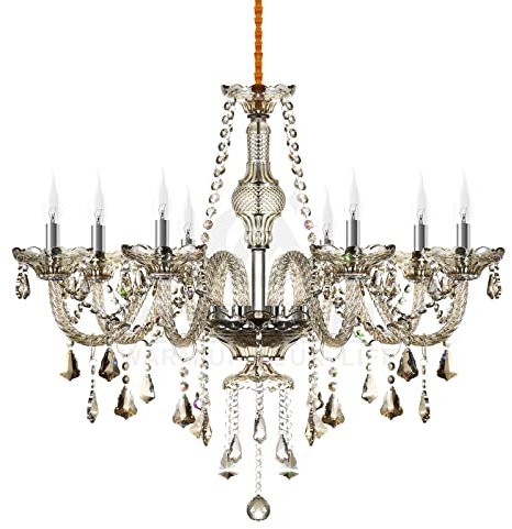 Ridgeyard Lustre Classique en Cristal Baroque Plafonnier Verre Cristal K9 Éclairage LED Plafonnier Plafond Luminaire, 8 Lumières, Cognac