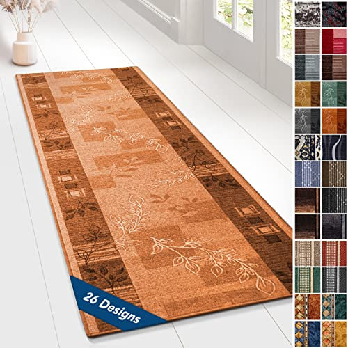 Moderner Wohnteppich mit Muster - maßgefertigter Teppichläufer - Meterware - Teppich Läufer für Küche, Flur & Wohnraum - Flurteppich - Küchenläufer (67 x 100 cm, Akzent Terra)