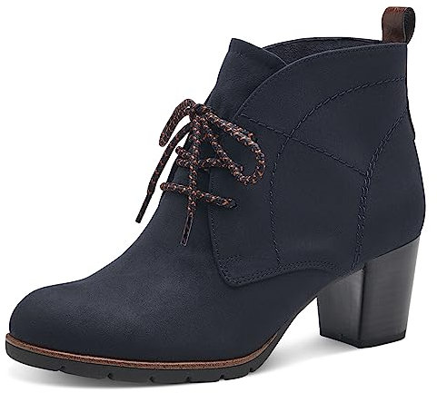 MARCO TOZZI Damen Stiefeletten mit Absatz zum Schnüren Vegan, Blau (Dk.Navy Comb), 36 EU