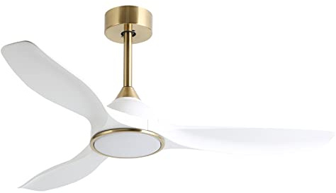 Fanliving 52 Inch 6 Speed High CFM Quiet DC Motor Modern Ceiling Fan with Lights Remote Control, 3 Blade White Gold Indoor Bedroom Living Room Ceiling Fan