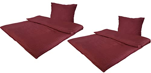 MB Warenhandel24 Bettwäsche Seersucker Microfaser 4 teilig Doppelpack Spar Set mit Reißverschluss 2X 135x200 cm + 2X 80x80 cm (Bordeaux)