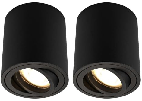Ledvion 2er Set LED Aufbauspot Schwarz Rund 3W Warmweiss dimmbar | mit Leuchtmittel geliefert; fuer Decke Flur Kueche und Wohnraum