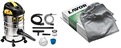 Lavor Aspirateur Multifonction 4 en 1 - 1200 Watt Max, 18 kPa, 30 litres/Seconde, Réservoir 14 + 14 litres - Aspirateur, Vide Cendres & Filtro Paño 3pcs - Silver