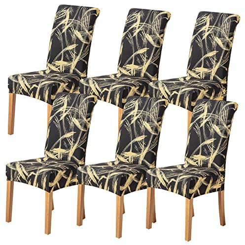 HZDHCLH Chair Covers Slipcovers 4/6 PCs Stretch Removable Washable Short Dining Chair Protector Cover Seat for Hotel,Dining Room,Ceremony (Black gold,6 PCS)