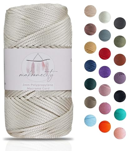 Makromecity Makramee Garn 2mm x 115m Premium Polyester Macrame Cord Polypropylene Yarn für Handwerk Wohndekorationen Platzteller Umhängetasche Handtasche Runner Schnullerkette 20 Farbe