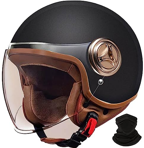 Retro-Motorradhelm, Rollerhelm mit Visier, offener halber Jethelm, Mopedhelm für Erwachsene Männer und Frauen, DOT/ECE-geprüft