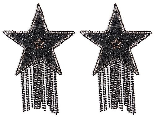 BIGFOX Nipple Cover Star Erotische Selbstklebende Nippelpads Ultra Dünne Damen Wiederverwendbare & Waschbare Nippelabdeckungen mit Strasssteinen und Quasten Schwarz