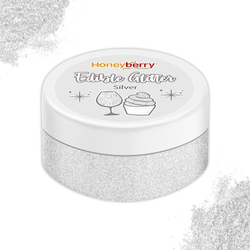 Silver Premium Edible Glitter 15g Pot - Food Grade Sparkling Silver Glitter Flakes for Drinks, Cocktails, Desserts and Ice Cream, Cake and Muffins Decorations - Shimmering Silver Dust Powder