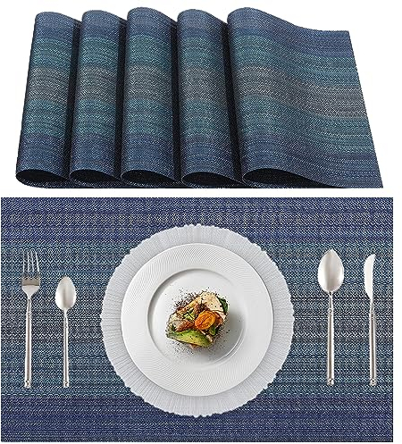 Lumaca Set mit 6 Tischsets Abwaschbar (70% PVC und 30% Polyester), Platzset, Einfache Reinigung, rutschfest, Hitzebeständig, Ideal für den Küchentisch,Blau