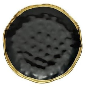 Vajilla de cerámica Juego de platos de cena de porcelana negra con borde dorado de 1/2 Uds., plato de cerámica nórdica, platos de Navidad para postres y ensaladas, juego completo de vajilla ( Color :