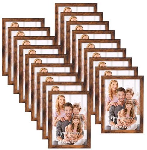Hoikwo 18 Stück Bilderrahmen 13x18 cm, Braun Fotorahmen Collage Set für Wohnzimmer Schlafzimmer Kinderzimmer Büro Treppenhaus Flur, Wand- oder Tischaufsteller