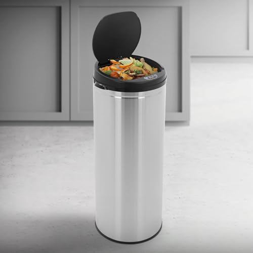 ML-Design Poubelle Automatique á Capteur 50L, Inox, Argentée, Ronde, Ouverture/Fermeture Automatique, Poubelle sans Contact, Capteur de Mouvement, Affichage LED, Anneau de Serrage, pour Cuisine/Bureau