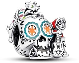 PANDORA Moments Disney Pixar Coco Miguel & Dante Glow-in-the-dark Totenkopf Charm aus Sterling Silber mit Cubic Zirkoniasteinen, Kompatibel Moments Armbändern, 792817C01