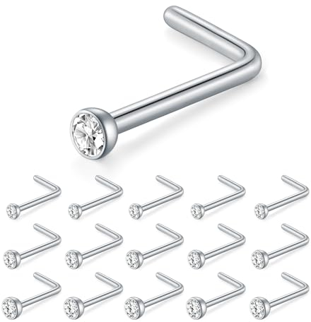 AVYRING 60 Stück Silber Nasenpiercing Stecker L-Form Chirurgenstahl Piercing Schmuck mit Zirkonia 22G (0,6 mm) 1,5 mm 2,0 mm 2,5 mm