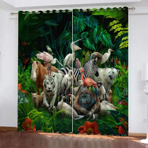 GIOVIA 3D Zoo Vorhänge Abdunkelnde mit ösen 2 Stücks Gardinen Blickdicht Verdunkelungs Tropisch Dschungel Kälteschutz Scheibengardinen für Junge Mädchen Schlafzimmer B 280 X H 260 cm