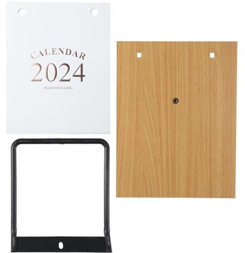 Risedot Kleiner Tischkalender 2024 Holz Stehender Flip-Kalender, Faltbarer Flip-Kalender Metallbindung Dickes Papier Desktop Dekoration