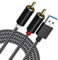 NCGGY Câble USB vers RCA, 3 m USB 2.0 mâle vers 2 fiches RCA audio auxiliaire, pour PC, adaptateur jack stéréo Y, compatible avec les ordinateurs portables USB A, Windows, ordinateurs de bureau et