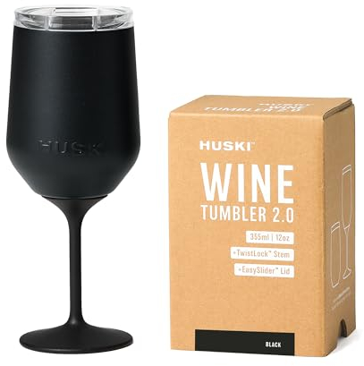 Huski Weinkelch 2.0 | NEU | Preisgekröntes Design mit abnehmbarem Stiel | Premium Weinglas aus Edelstahl mit Deckel | Dreifach isolierter Becher | 355ml Fassungsvermögen (Schwarz)