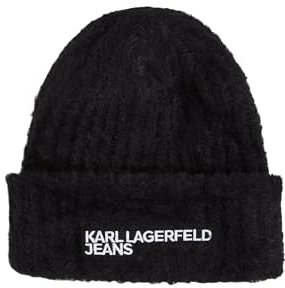 KARL LAGERFELD JEANS, Damen, Pelzige Logo-Mütze, Schwarz, Einheitsgrösse