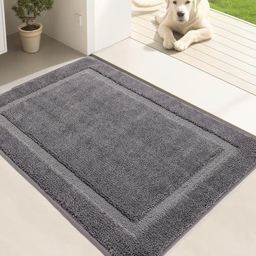 Oiilores Door Mat Indoor Entrance, Dirt Trapper Entryway Rug with Non-Slip Rubber Backing, Washable Inside Front Entry Rugs, Super Absorbent Doormat for Home, Dog Mat for Muddy Paws, (24 x 36, Grey)
