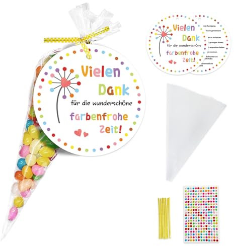 10 Stück Abschiedsgeschenk Erzieherin, Abschiedsgeschenk Kindergarten, Geschenkanhänger mit Kegeltüten und Aufkleber, Geschenkverpackung für Abschiedsgeschenk für Erzieher, etc.