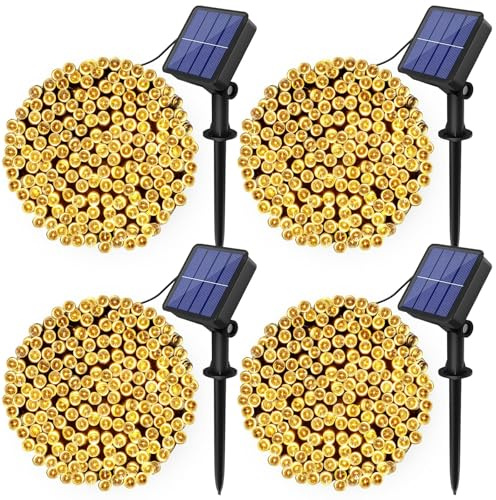 bitjam 4 Pack Solar String Lights Outdoor Garden, 4x12M 120LED Fairy Lights Solar Powered Waterproof 8 Modes Decor Patio Lights for Outside Christmas Fence Tree Wedding Party Gazebo, Warm White