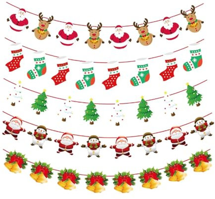 LIANRISES 5 Stück Weihnachten Bunting Banner Weihnachten Deko Weihnachtsgirlande Papier Weihnachten Girlande Banner Weihnachts Girlande Deko Banner Weihnachtsfeier Schlafzimmer Fenster Kamin Büro