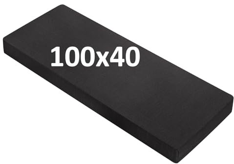 OutStep Bankkissen aus Leinen, verstärkte, atmungsaktive Sitzkissen für den Innenbereich, hochdichte Bankauflage mit Rutschfester Unterseite (schwarz, 100x40x5 cm)