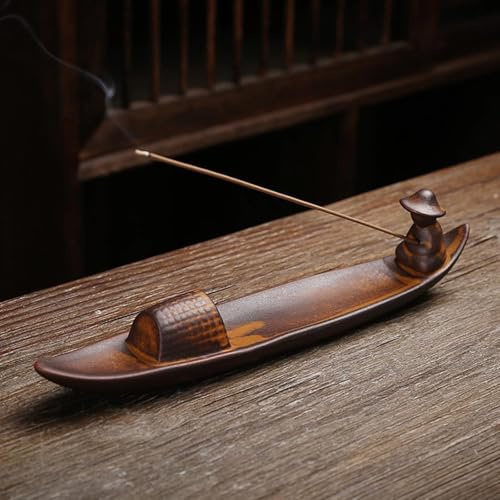 TenaLucy Porte-encens en céramique Forme de bateau Support à brûleur d'encens en feuille (2 trous)