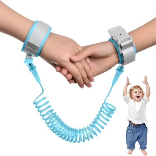 CJQRL Bracciale Sicurezza Bambino, 2.5M Anti-Perso Mano Cintura, Guinzaglio per Bambini Portatile Che Cammina, Bambini Guinzaglio Polso di Sicurezza, Blu