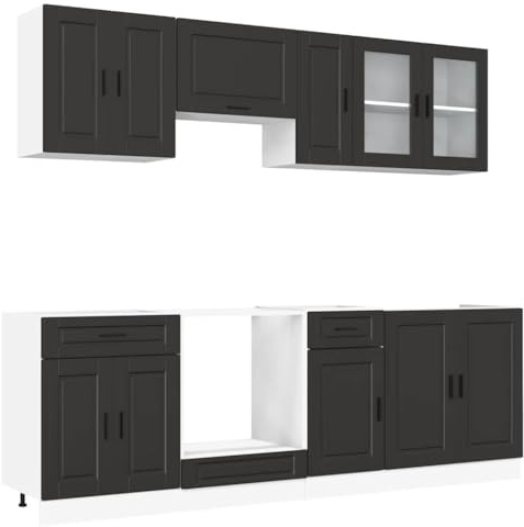 vidaXL 8 Piece Kitchen Cabinet Set Porto Black Engineered Wood