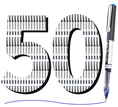 EYEYE Tintenroller mit flüssiger Tinte, 0,7 mm feine Spitze, 50 Stück, blau, schnell trocknend, Roller, glattes Schreiben für Journaling, Notizen, Büro- und Schulbedarf