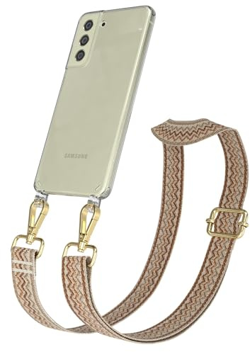 EAZY CASE Handykette - Verstellbares Taschenband kompatibel mit Galaxy S21 FE 5G, Schulterriemen, Handykordel mit Silikon Hülle, Umhängetasche, Beige Braun Gold