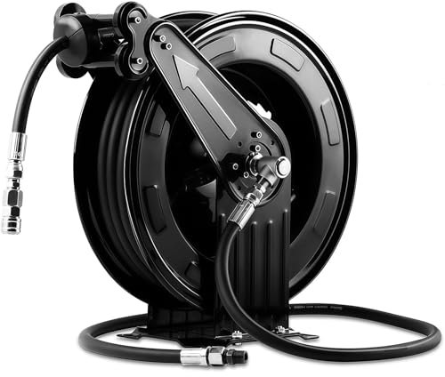 Gvqng Enrouleur De Tuyau RéTractable Automatique pour Nettoyeur Haute Pression, Enrouleur De Tuyau Robuste en Acier pour Nettoyeur Haute Pression, Enrouleur De Tuyau,Noir,20m