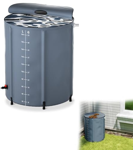 YRHome 200 Liter Faltbare Regentonne Regenwassertonne Regenwassertank UV-stabil & witterungsbeständig Mit Überlaufschutz & seitlicher Skala Kompakt für Garten, Balkon, Camping Anthrazit